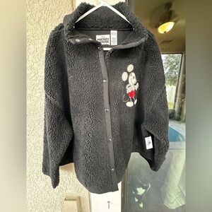 Disney Parks Soft Fuzzy Black Fleece Mickey Mouse Jacket